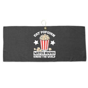 Eat Popcorn Watch Movies Ignore The World Large Microfiber Waffle Golf Towel