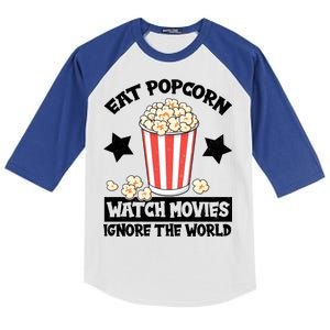 Eat Popcorn Watch Movies Ignore The World Kids Colorblock Raglan Jersey