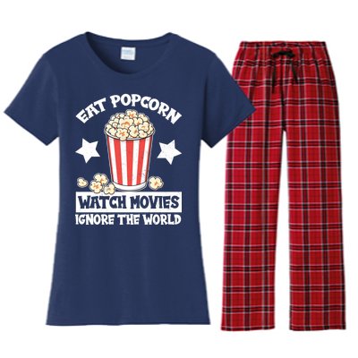 Eat Popcorn Watch Movies Ignore The World Women's Flannel Pajama Set