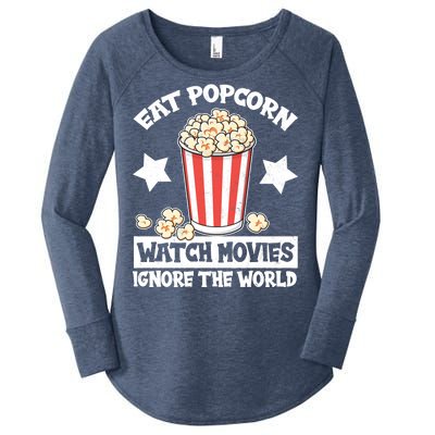 Eat Popcorn Watch Movies Ignore The World Women's Perfect Tri Tunic Long Sleeve Shirt