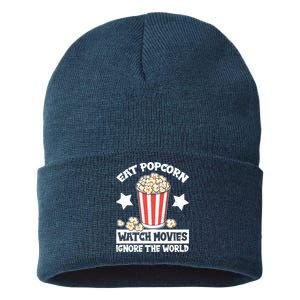 Eat Popcorn Watch Movies Ignore The World Sustainable Knit Beanie