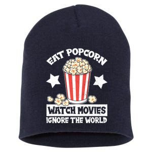 Eat Popcorn Watch Movies Ignore The World Short Acrylic Beanie