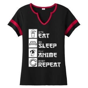 Eat Sleep Anime Repeat Ladies Halftime Notch Neck Tee