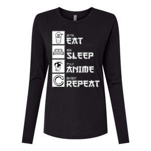 Eat Sleep Anime Repeat Womens Cotton Relaxed Long Sleeve T-Shirt