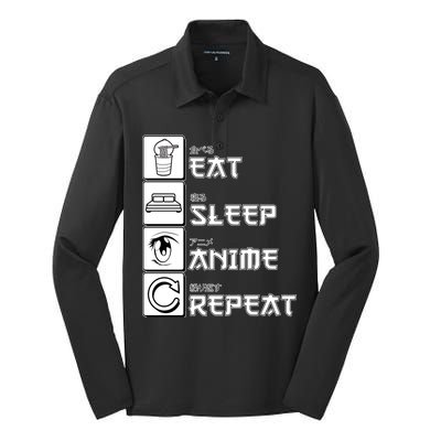 Eat Sleep Anime Repeat Silk Touch Performance Long Sleeve Polo