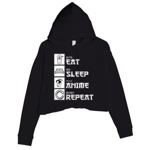 Eat Sleep Anime Repeat Crop Fleece Hoodie