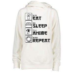 Eat Sleep Anime Repeat Womens Funnel Neck Pullover Hood