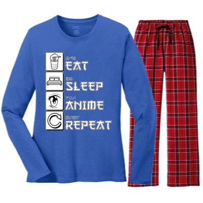 Eat Sleep Anime Repeat Women's Long Sleeve Flannel Pajama Set 