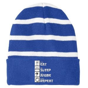 Eat Sleep Anime Repeat Striped Beanie with Solid Band