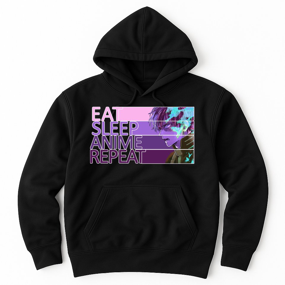 Eat Sleep Anime Repeat Funny Cartoon Hoodie