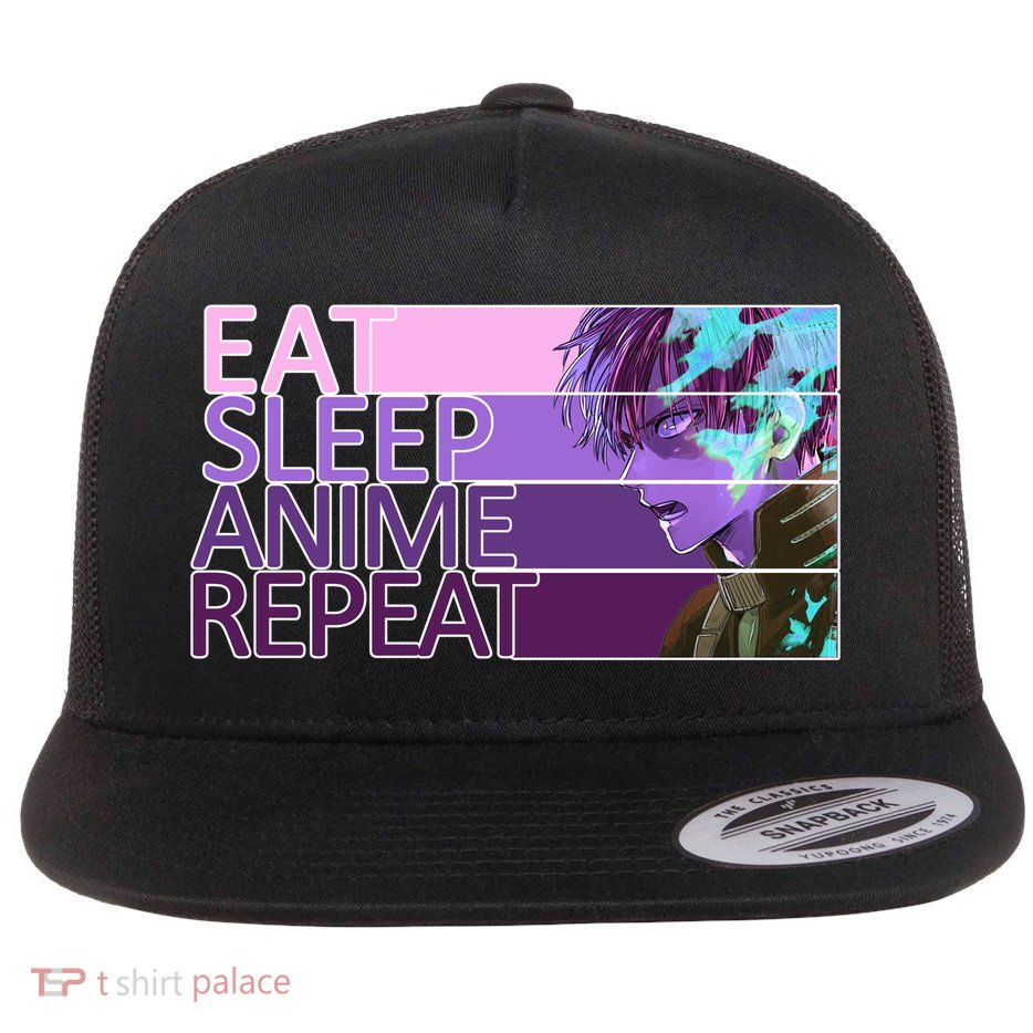 Eat Sleep Anime Repeat Funny Cartoon Flatbill Hat