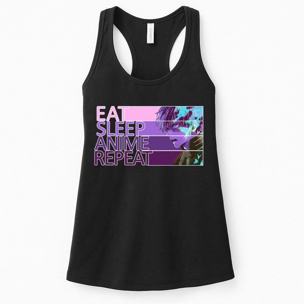 Eat Sleep Anime Repeat Funny Cartoon Womens Tank Top