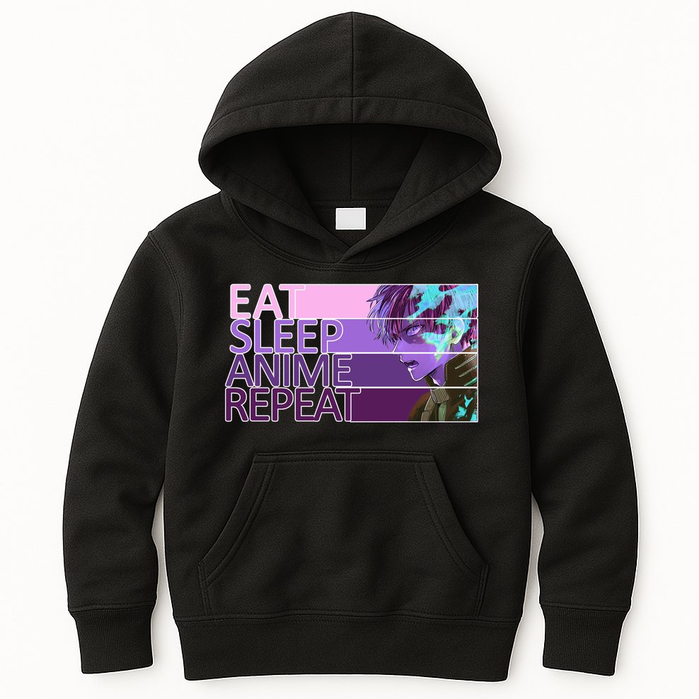 Eat Sleep Anime Repeat Funny Cartoon Kids Hoodie
