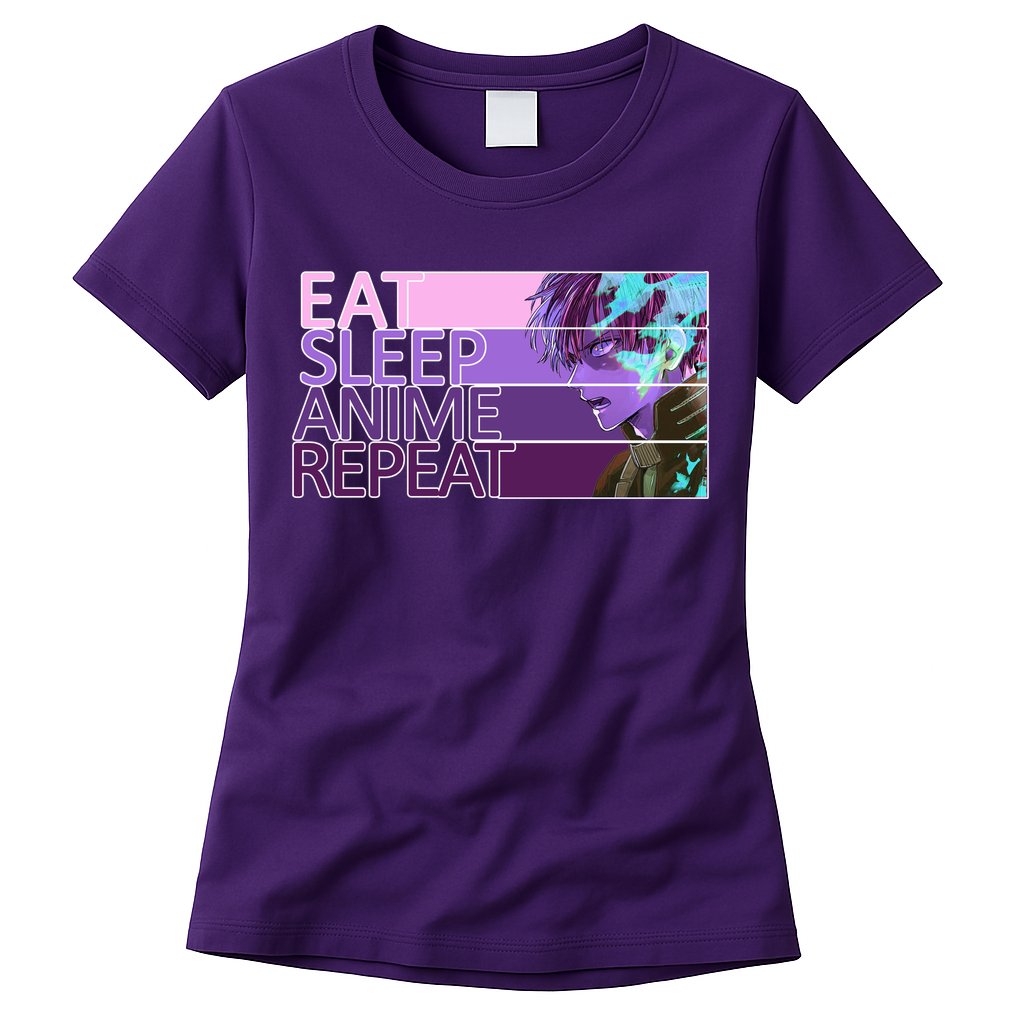 Eat Sleep Anime Repeat Funny Cartoon Womens T-Shirt
