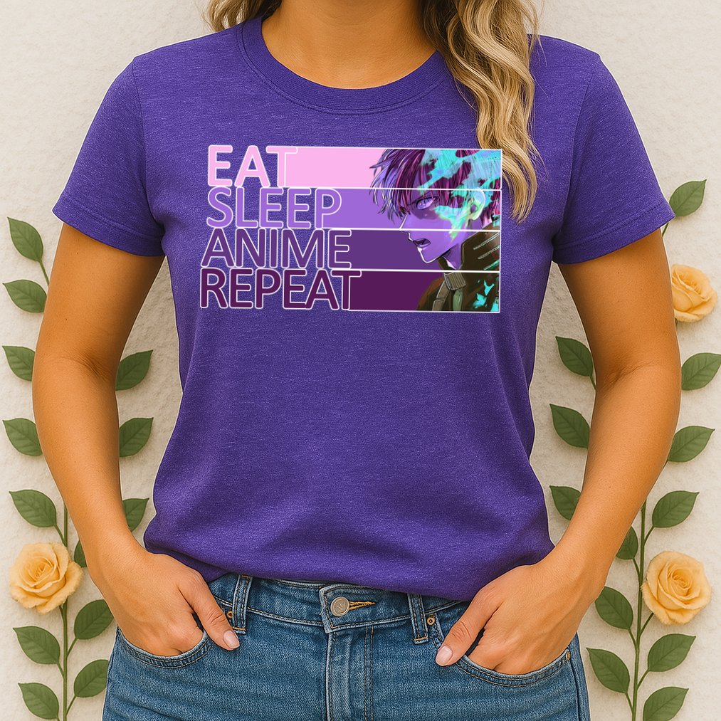 Eat Sleep Anime Repeat Funny Cartoon Womens T-Shirt