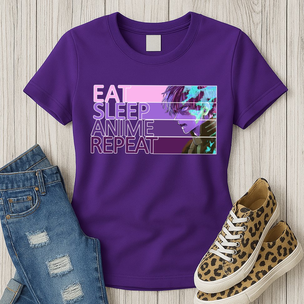 Eat Sleep Anime Repeat Funny Cartoon Womens T-Shirt