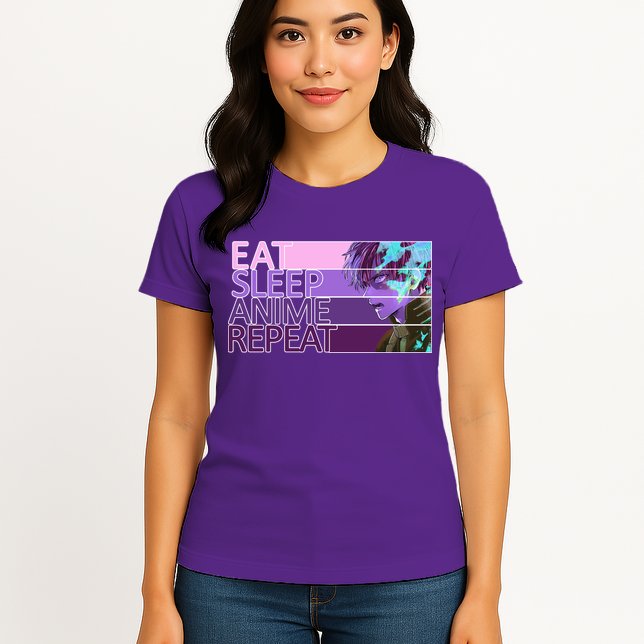 Eat Sleep Anime Repeat Funny Cartoon Womens T-Shirt