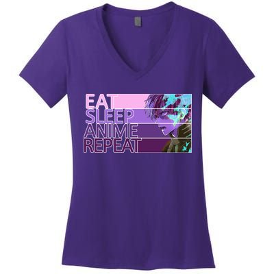 Eat Sleep Anime Repeat Funny Cartoon Women's V-Neck T-Shirt