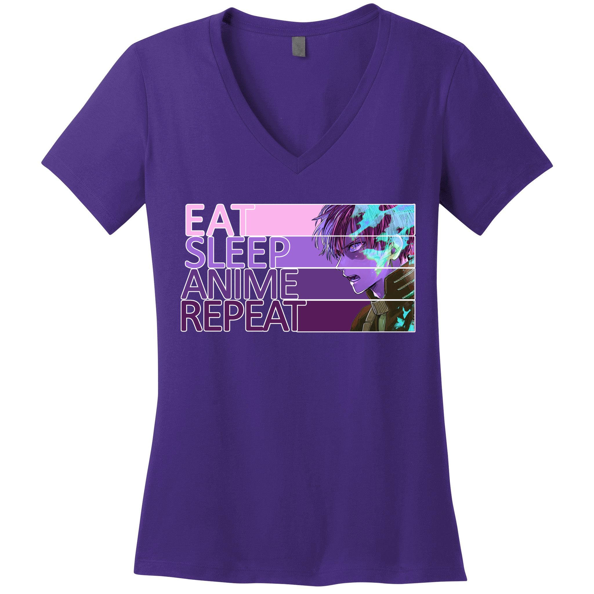 Eat Sleep Anime Repeat Funny Cartoon Women's V-Neck T-Shirt