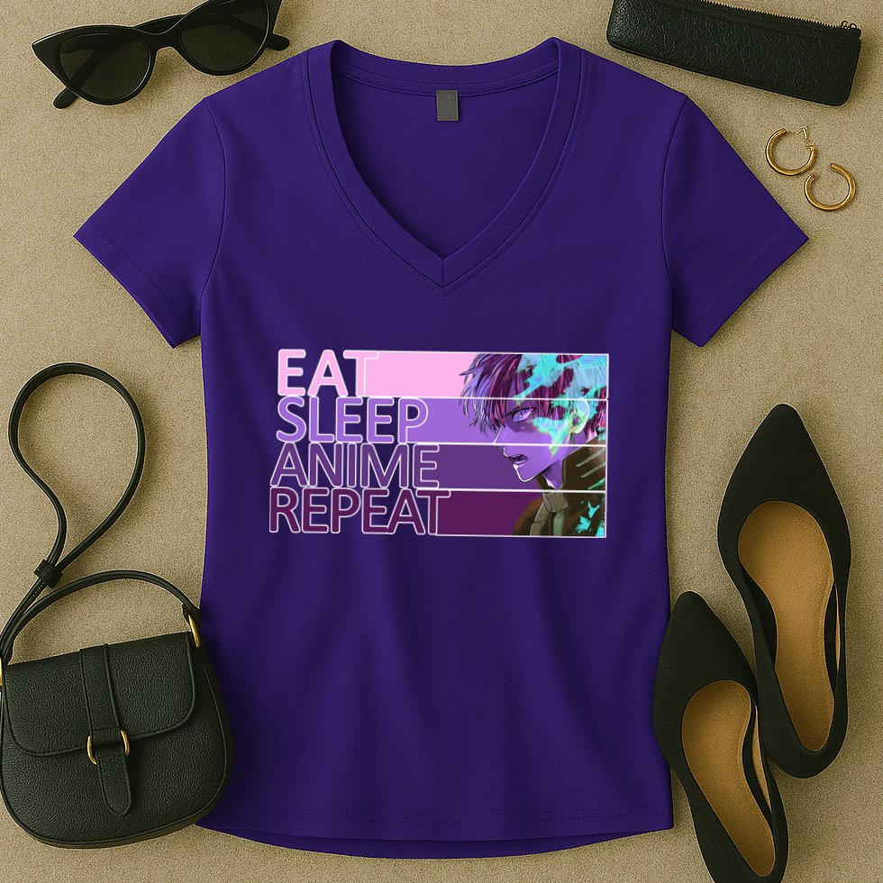 Eat Sleep Anime Repeat Funny Cartoon Women's V-Neck T-Shirt
