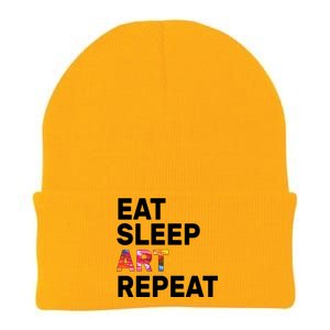 Eat Sleep Art Repeat Knit Cap Winter Beanie