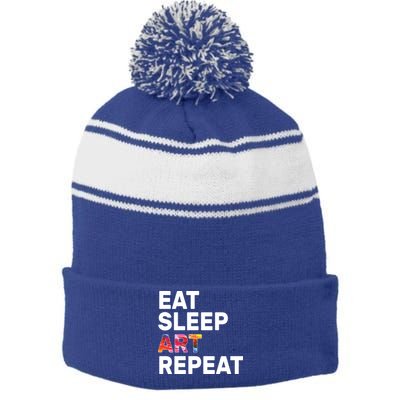 Eat Sleep Art Repeat Stripe Pom Pom Beanie
