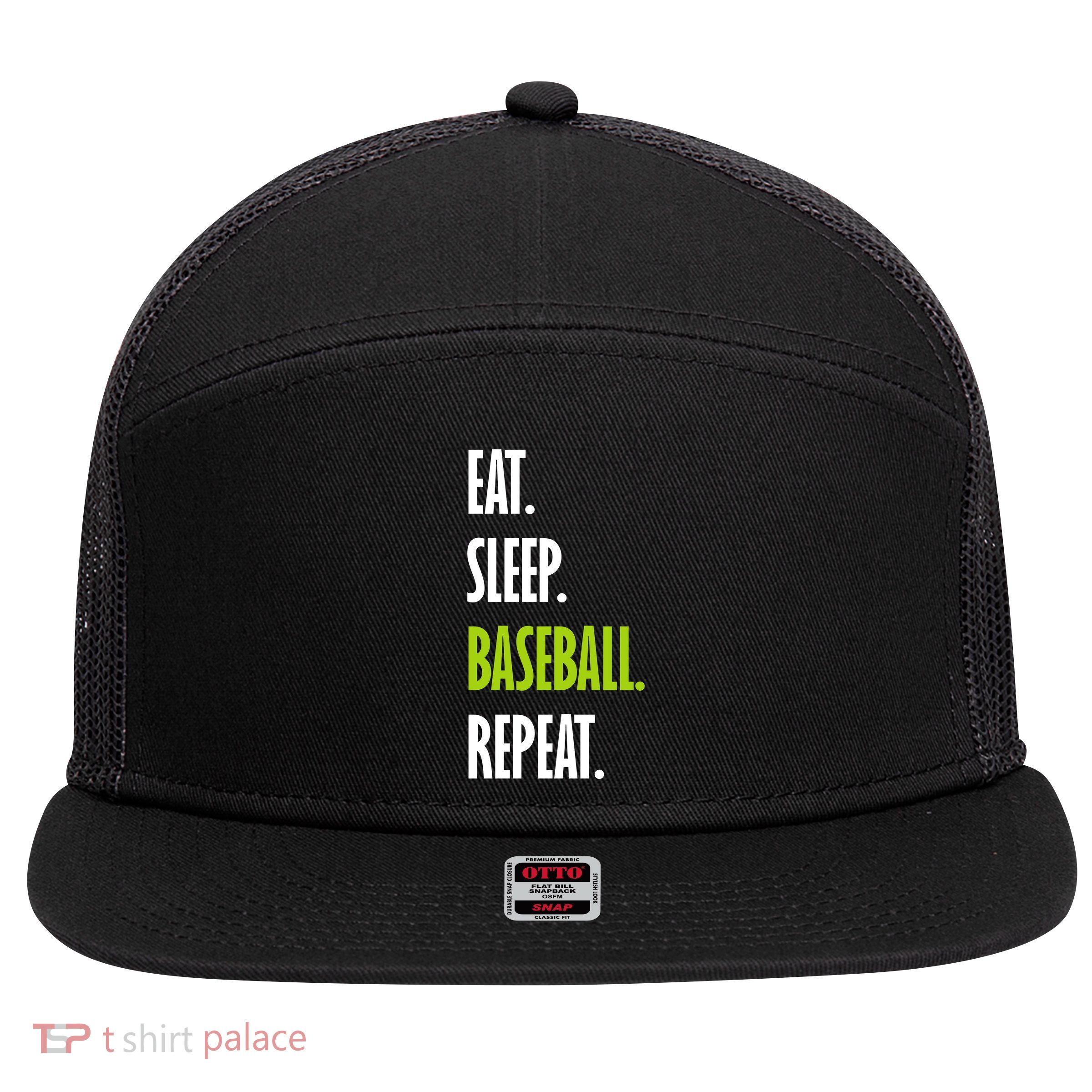 Eat Sleep Baseball Repeat 7 Panel Mesh Trucker Snapback Hat