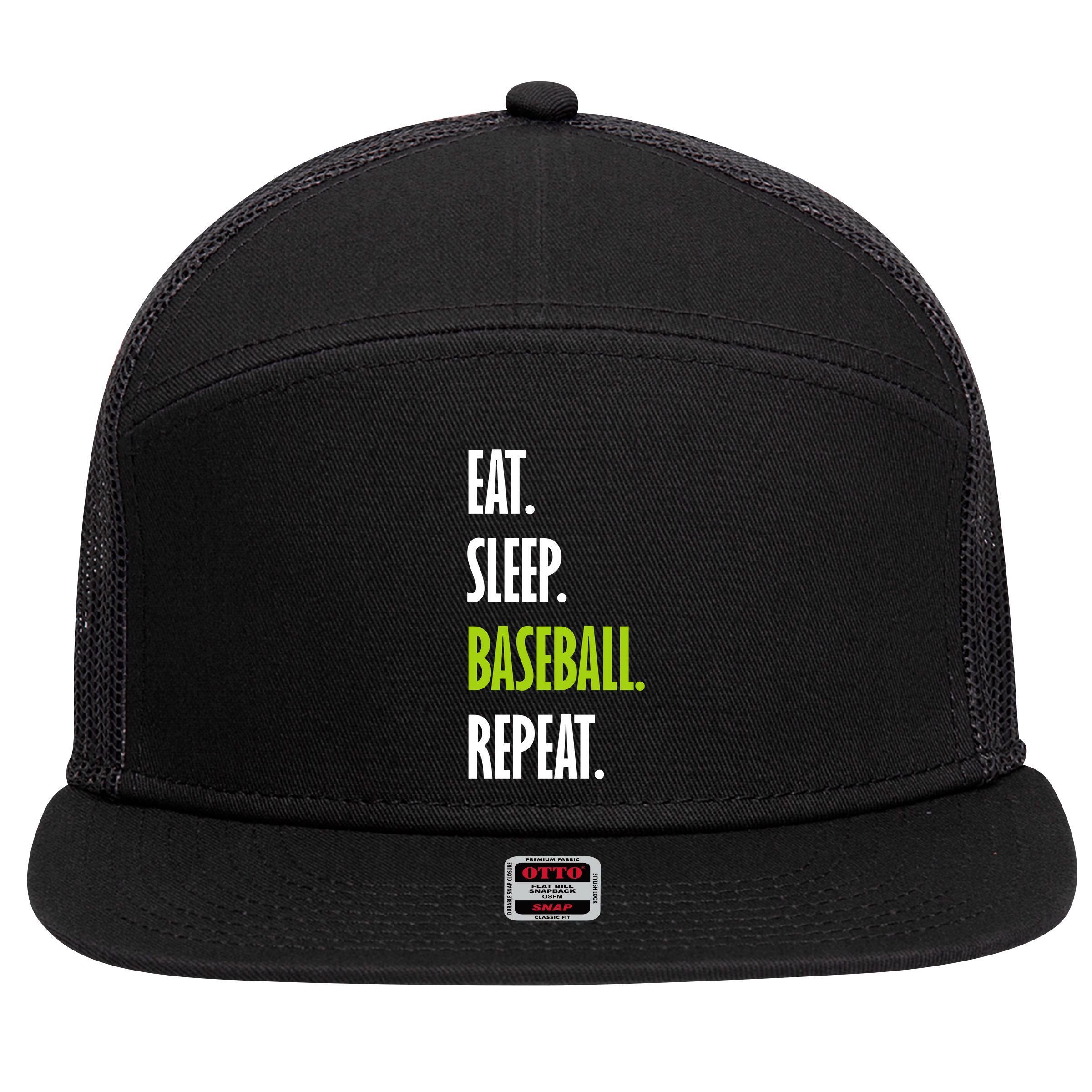 Eat Sleep Baseball Repeat 7 Panel Mesh Trucker Snapback Hat