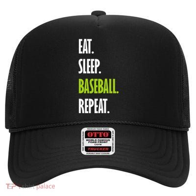 Eat Sleep Baseball Repeat High Crown Mesh Back Trucker Hat