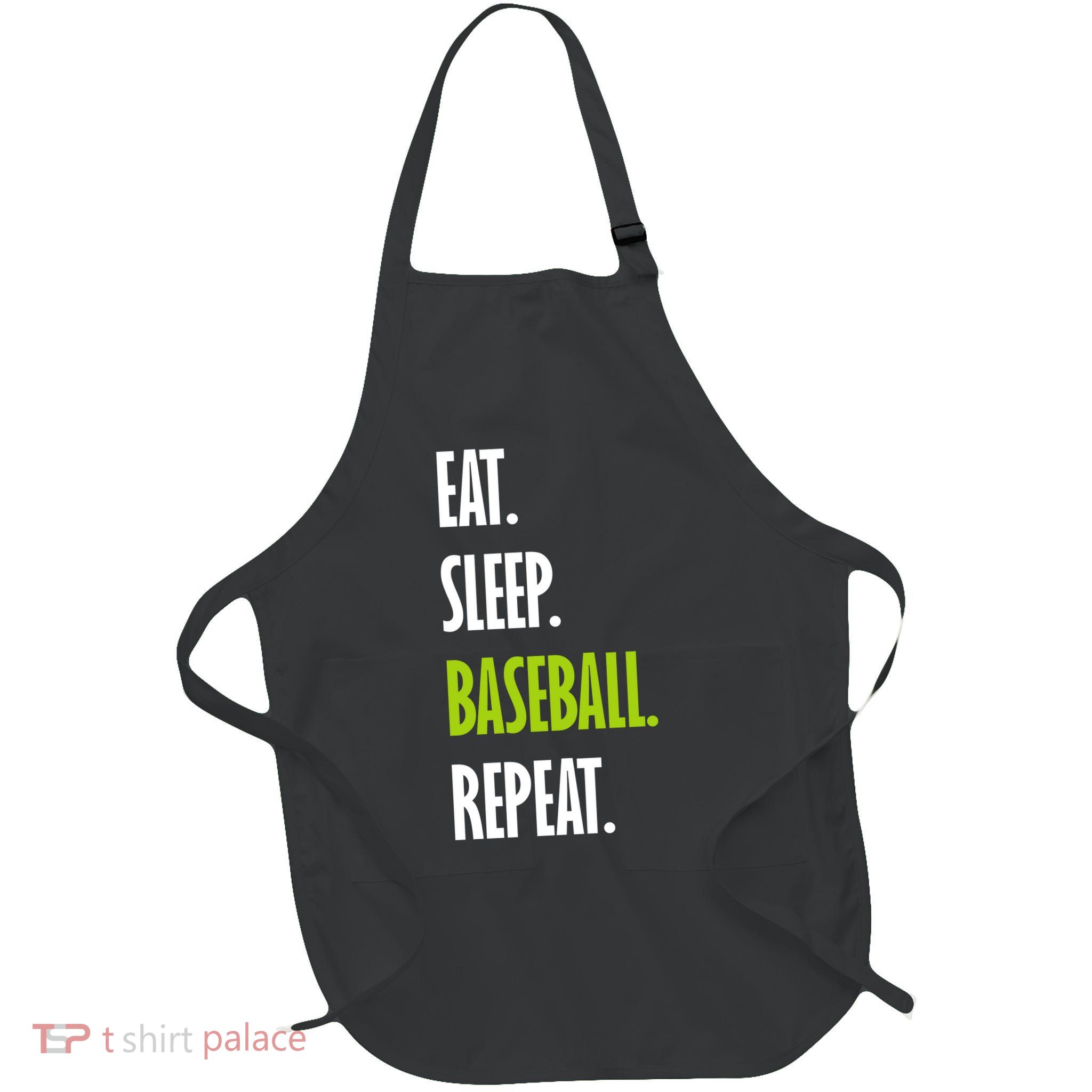 Eat Sleep Baseball Repeat Full-Length Apron With Pockets
