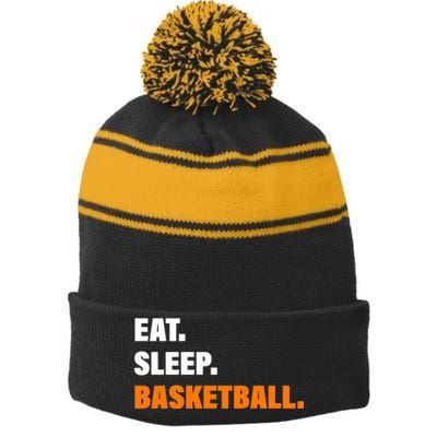 Eat Sleep Basketball Stripe Pom Pom Beanie