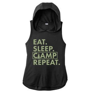 Eat Sleep Camp Repeat Camping Fan Ladies PosiCharge Tri-Blend Wicking Draft Hoodie Tank