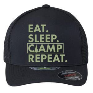 Eat Sleep Camp Repeat Camping Fan Flexfit Unipanel Trucker Cap