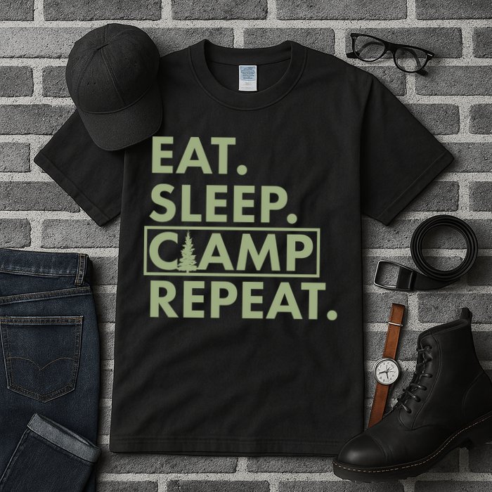 Eat Sleep Camp Repeat Camping Fan Tall T-Shirt