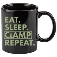 Eat Sleep Camp Repeat Camping Fan 11oz C Handle Ceramic Mug