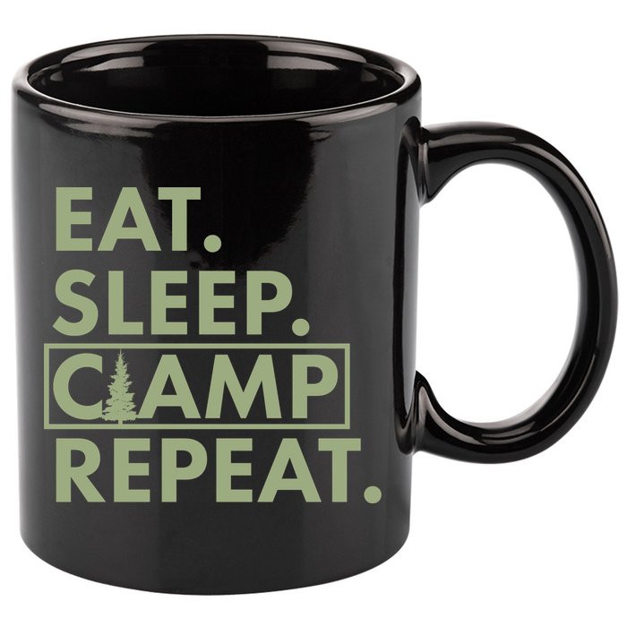 Eat Sleep Camp Repeat Camping Fan 11oz C Handle Ceramic Mug