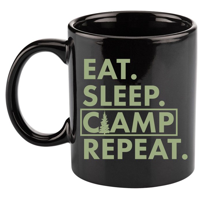 Eat Sleep Camp Repeat Camping Fan 11oz C Handle Ceramic Mug