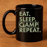 Eat Sleep Camp Repeat Camping Fan 11oz C Handle Ceramic Mug