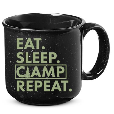 Eat Sleep Camp Repeat Camping Fan 15oz Campfire Ceramic Mug
