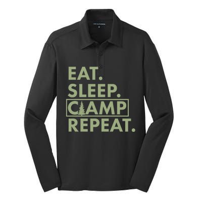 Eat Sleep Camp Repeat Camping Fan Silk Touch Performance Long Sleeve Polo