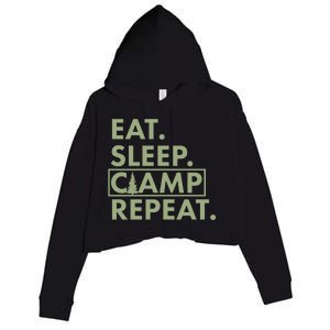 Eat Sleep Camp Repeat Camping Fan Crop Fleece Hoodie