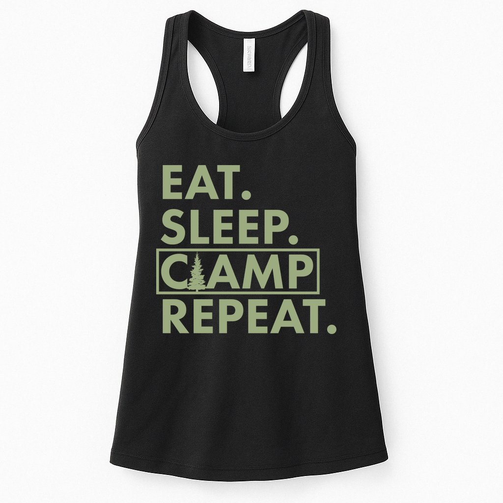 Eat Sleep Camp Repeat Camping Fan Womens Tank Top