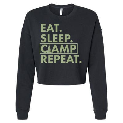 Eat Sleep Camp Repeat Camping Fan Cropped Pullover Crew
