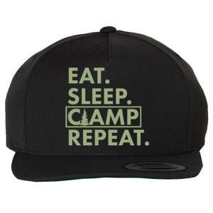 Eat Sleep Camp Repeat Camping Fan Wool Snapback Cap