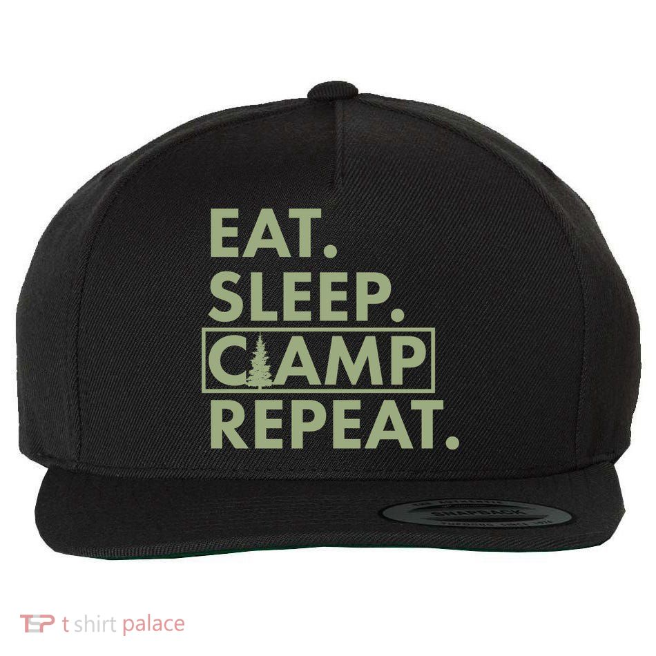 Eat Sleep Camp Repeat Camping Fan Wool Snapback Cap