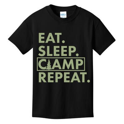 Eat Sleep Camp Repeat Camping Fan Kids T-Shirt