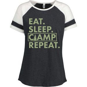 Eat Sleep Camp Repeat Camping Fan Enza Ladies Jersey Colorblock Tee