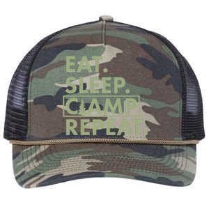 Eat Sleep Camp Repeat Camping Fan Retro Rope Trucker Hat Cap