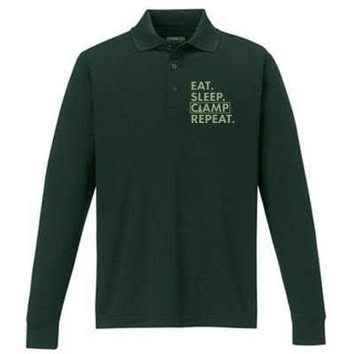 Eat Sleep Camp Repeat Camping Fan Performance Long Sleeve Polo