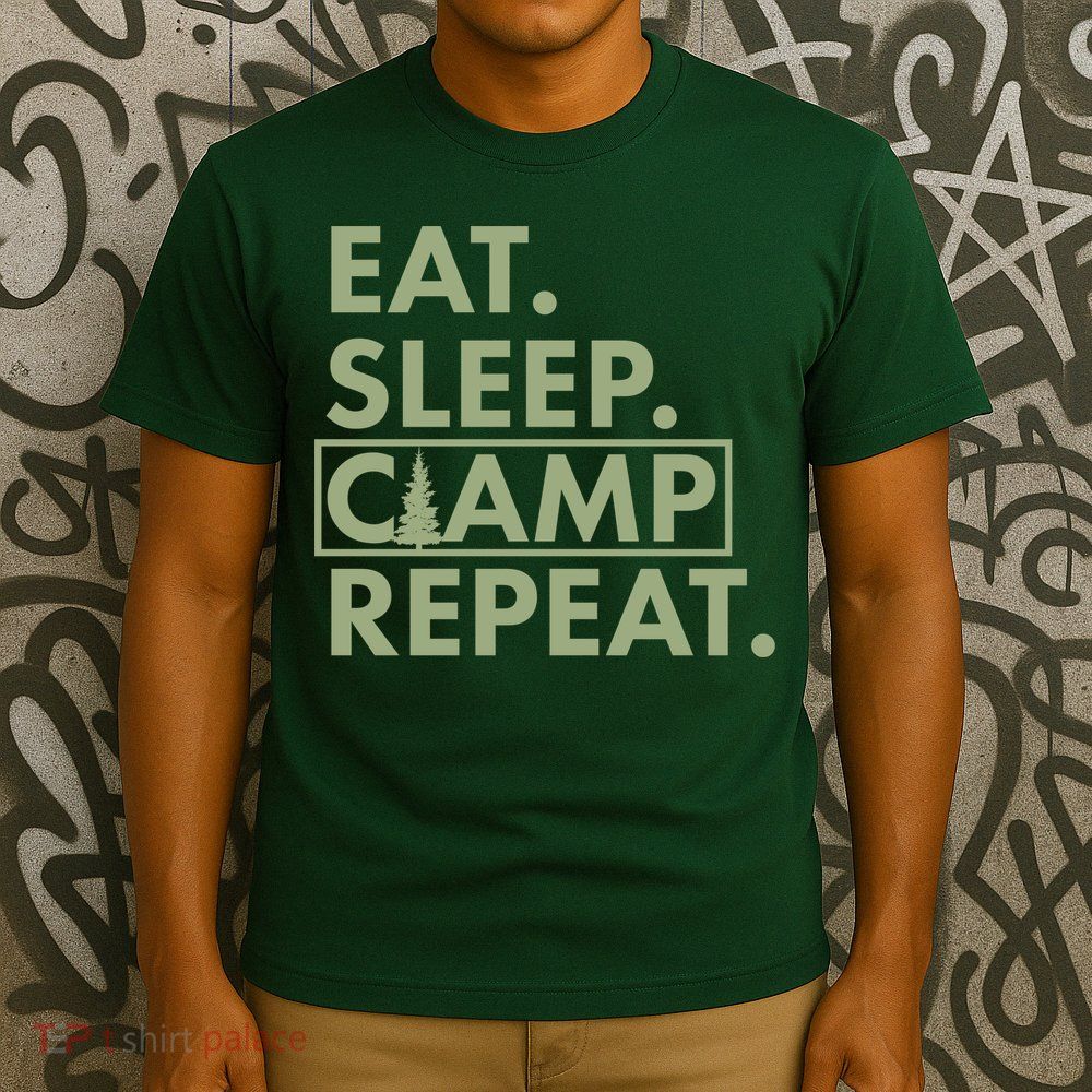 Eat Sleep Camp Repeat Camping Fan T-Shirt